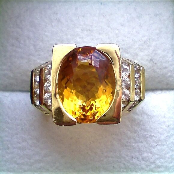 Laura Ramsey 14K Yellow Gold Yellow Imperial Topaz White Sapphire Cocktail Ring - Picture 3 of 9